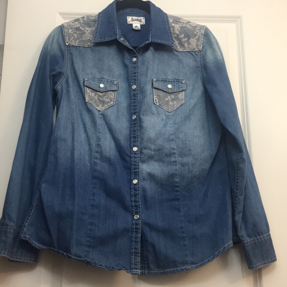 Denim & Lace Button Down Western Shirt
